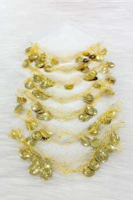 Beyaz Gold Pullu Tül Halay Mendili 1 Adet, Gelin Damat Düğün Kına Sünnet Söz Nişan Bride