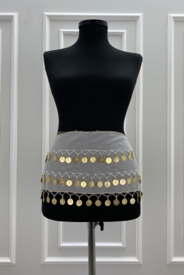 Beyaz Gold Şakira Oryantal Dansöz Dans Kemeri Pullu Zilli Kına Oyun Eğlence Düğün Shakira Kemer