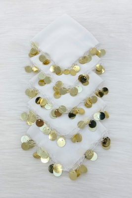 Beyaz Gold Şifon Halay Mendili 1 Adet, Gelin Damat Düğün Kına Sünnet Nişan Bride