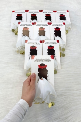 Beyaz Gold Şifon Kartlı Hediyelik Halay Mendili 10 Adet, Gelin Damat Düğün Kına Sünnet Nişan Bride