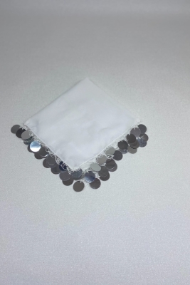 Beyaz Gümüş Lüks Şifon Halay Mendili 1 Adet