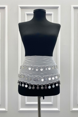 Beyaz Gümüş Şakira Oryantal Dansöz Dans Kemeri Pullu Zilli Kına Oyun Eğlence Düğün Shakira Kemer