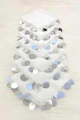 Beyaz Gümüş Şifon Halay Mendili 5 Adet, Gelin Damat Düğün Kına Sünnet Nişan Bride