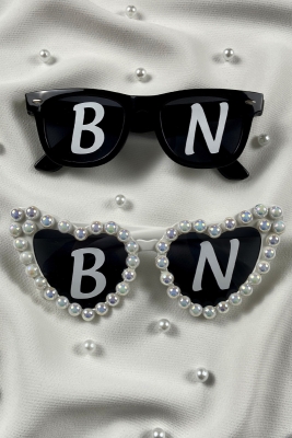 Beyaz Janjanlı İncili Kalpli Gelin Ve Damat Gözlük, İkili Bride Akım After Parti Düğün Kına Eğlence