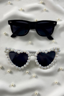 Beyaz Janjanlı İncili Kalpli Gelin Ve Damat Gözlük, İkili Bride Akım After Parti Düğün Kına Eğlence