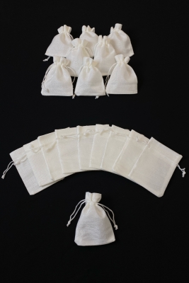 Beyaz Jüt Hasır Çuval Kese, Kına Çerez Altın Takı Hediye Kesesi 25 Adet Ölçü 9x12cm