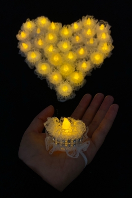 Beyaz Ledli Kına El Mumu, Düğün, Nedime, Bride, Sünnet, Led Işıklı, Tealight Mum Pilli 12 Adet