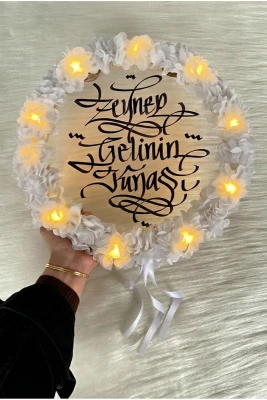 Beyaz Ledli Şeffaf Gelin Tefi 32cm, 3d Çiçek Süslemeli, Düğün Sünnet Kına Nedime Bride Parti Defi