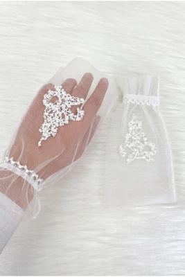 Beyaz Lüks Kristal Cam Boncuk Gelin Eldiveni, Kına Gecesi Düğün Bekarlığa Veda Nikah Bride Söz