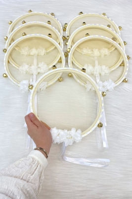 Beyaz Nedime Gelin Tefi, Çiçekli Düğün Kına Gecesi Sünnet Bekarlığa Veda Bride Defi Zilli 1 Adet