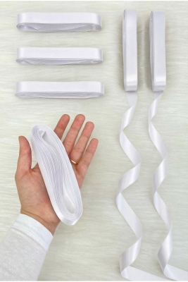 Beyaz Saten Kurdele 2 Cm 10 Metre, Bohça Çeyiz Nikah Kına Sünnet Söz Doğum Günü Parti Hediye Süsleme