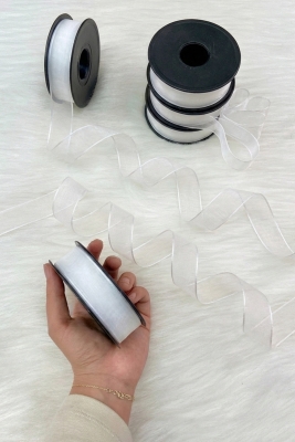 Beyaz Şifon Kurdele 2,5 cm 20 mt, Gelin, Damat, Bohça, Nişan, Çeyiz, Özel Gün, Hediye, Düğün, Süsü