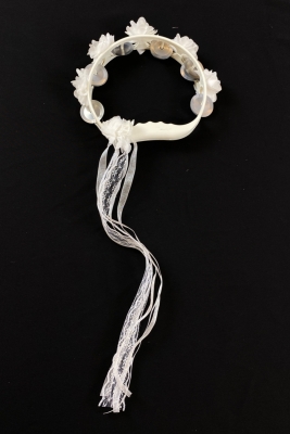 Beyaz Süslü Gelin Nedime Kına Gecesi Tefi, Üç Boyut Lazer Çiçek ve Kurdele Detaylı Tef 1 Adet