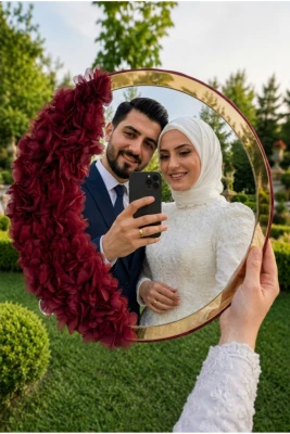 Bordo Aynalı Gelin Tefi 30cm, Lazer Çiçek Süslemeli, Düğün Nişan Sünnet Kına Nedime Nikah Söz Bride Parti Tefi