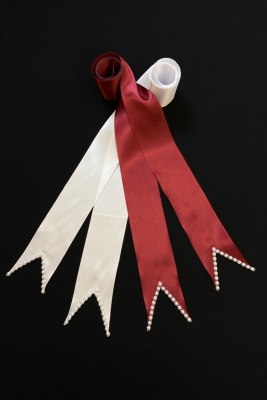 Bordo Beyaz Sade Incili Gelin Damat Takı Kurdele, Nişan Düğün Takı Kemeri