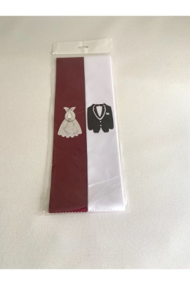 Bordo Beyaz Takı Kurdele Kuşak Gelin Damat Düğün Kına Gecesi Malzemesi