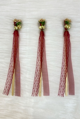 Bordo Çubuk Nedime Zili, Gelin Tefi, Nedime Tefi, Sünnet Zili, Kurdele Süslemeli 10 Adet