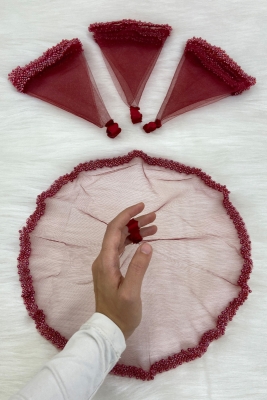 Bordo Gelin Damat Halay Mendili, Cam Boncuk Ve İncili, Kına Gecesi Bride Düğün Nedime Söz Nişan