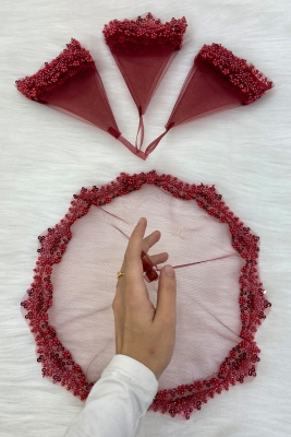 Bordo Gelin Damat Halay Mendili, Cam Boncuk Ve Incili, Kına Gecesi Bride Düğün Nedime Söz Nişan