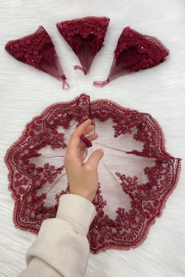 Bordo Gelin Damat Halay Mendili,  Işıl Işıl Güpürlü, Düğün Kına Gecesi Nedime Söz Nişan Bride