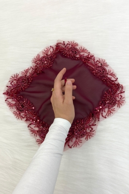 Bordo Gelin Damat Mendili, Halay El Mendili, Pullu Boncuklu, Düğün Kına Sünnet Söz Nişan