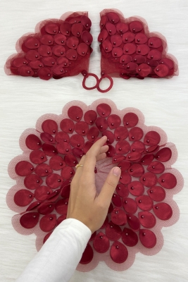 Bordo Gelin Damat Mendili, İnci Detaylı Düğün Halay Nedime Söz Nişan Kına Sünnet Bride Mendil