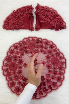 Bordo Gelin Damat Mendili, İnci Detaylı Düğün Halay Nedime Söz Nişan Kına Sünnet Bride Mendil