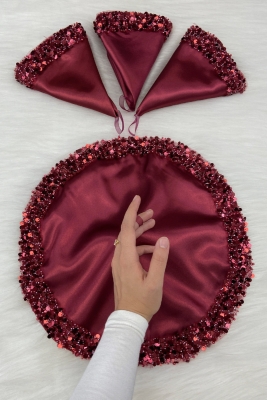 Bordo Gelin Damat Mendili, Işıl Işıl Pul Detaylı Düğün Halay Nedime Söz Nişan Kına Sünnet Mendil