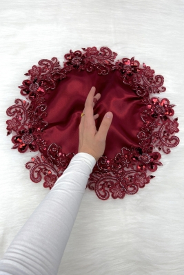 Bordo Gelin Damat Mendili, Işıl Işıl Pul Ve Boncuk İşlemeli, Düğün Kına Sünnet Söz Nişan Halay