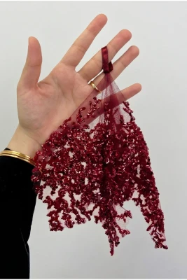 Bordo Gelin Damat Mendili, Kristal Cam Boncuk, Kına Halay Düğün Nedime Sünnet Söz Nişan Bride Parti, 1 Adet