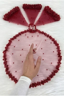 Bordo Gelin Damat Mendili, Kristal Cam Boncuk Ve İnci Süslemeli, Kına Halay Düğün Nedime Sünnet Söz Nişan Bride Parti, 1 Adet