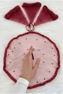 Bordo Gelin Damat Mendili, Kristal Cam Boncuk Ve İnci Süslemeli, Kına Halay Düğün Nedime Sünnet Söz Nişan Bride Parti, 1 Adet
