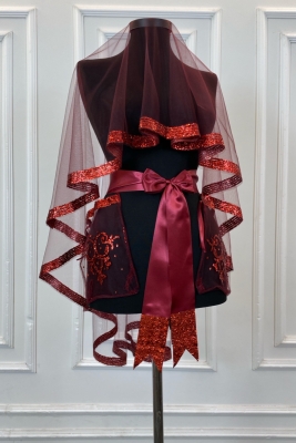 Bordo Gelin Duvak Seti, Pul Sim Baskılı Kına Duvağı Seti 4 Parça