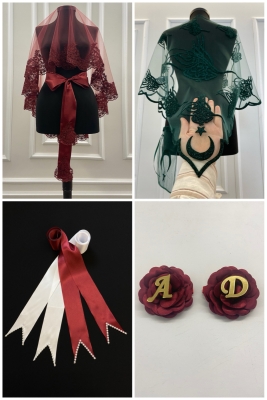 Bordo Gelin Duvak Seti, Zarif Güpürlü, El Gülü, Damat Omuz Örtüsü, Takı Kurdelesi,kına Şalı,10 Parça