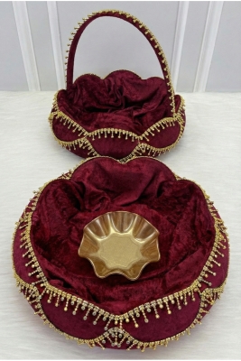 Bordo Gelin Kına Gecesi Tepsi Sepet Takımı, Kadife Parlak Taş Süslemeli, Nişan, Nikah, Düğün, Söz