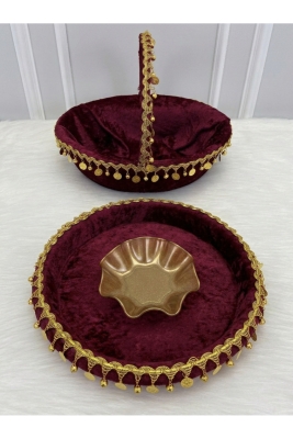 Bordo Gelin Kına Gecesi Tepsi Ve Sepeti, Kadife, Gold Zilli Ve Pullu, Düğün, Sünnet, Nişan, Söz