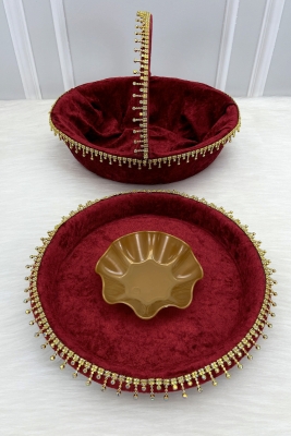 Bordo Gelin Kına Gecesi Tepsi Ve Sepeti, Lüks Parlak Taşlı Kadife, Düğün, Sünnet, Nişan, Söz