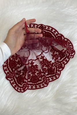 Bordo Gelin Mendili, Düğün Halay Mendili, Simli Flok Baskılı Kına Mendili 5 Adet