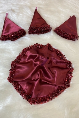 Bordo Gelin Mendili, Halay El Mendili, Pullu Boncuklu İncili Taşlı Yaprak Detaylı