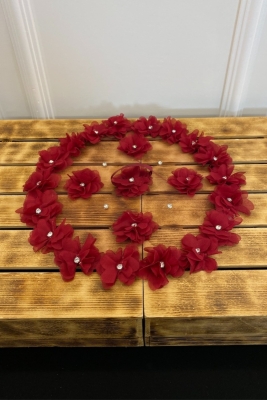 Bordo Gelin Damat Mendili, Üç Boyutlu Lazer Çiçek Ve Parlak Taşlı, Düğün Kına Sünnet Söz Nişan Halay