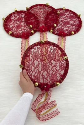 Bordo Gelin Nedime Tefi Dantel 3D Süslemeli, Düğün Kına Sünnet Bride To Be