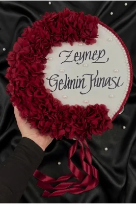 Bordo Gelin Tefi, Kordonlu İncili Ve Lazer Çiçek Süslemeli 30cm, Düğün Sünnet Kına Gecesi Nedime Nikah Nişan Söz Bride Parti Tefi Gelin Damat Bekarlığ