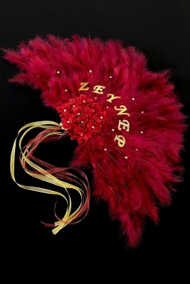 Bordo Gelin Yelpazesi, Bekarlığa Veda Partisi, Bride To Be, Nedime, Kına Gecesi, Ahşap Tüylü Yelpaze