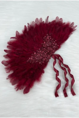 Bordo Gelin Yelpazesi, Işıl Işıl Vip Güpürlü Kına Yelpazesi, Nedime Sünnet Yelpaze Büyük Boy Yelpaze 60*35
