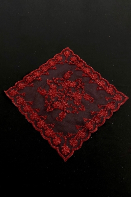 Bordo Halay Mendili, Gelin Mendili, Simli Hediyelik Mendil 5 Adet