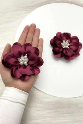 Bordo İncili Parlak Taşlı Gelin El Gülü, Damat, Nedime Bileklik, Düğün Kına Söz Bride, 2 Adet