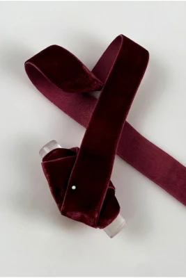 Bordo Kadife Kurdele 2cm 1mt, Gelin, Damat, Bohça, Nişan, Çeyiz, Nikah, Hediye, Şeker, Süsleme