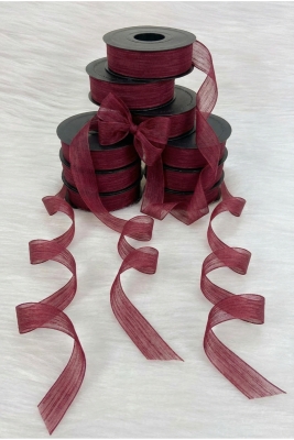 Bordo Keten Nopeli Kurdele 2,5 Cm 20 Metre, Bohça Çeyiz Özel Gün Hediye Süsleme Kurdelesi