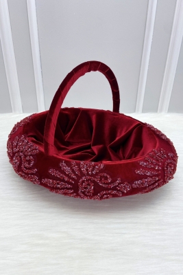 Bordo Kına Gecesi Gelin Sepeti, Lüks İthal Kadife Cam Boncuk, Nişan Nikah Düğün Sünnet Bride Söz