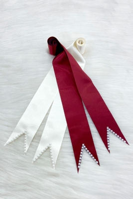 Bordo Krem İncili Gelin Damat Takı Kurdele; Düğün Söz Nişan Nikah Sünnet Kına Gecesi Takı Kemeri